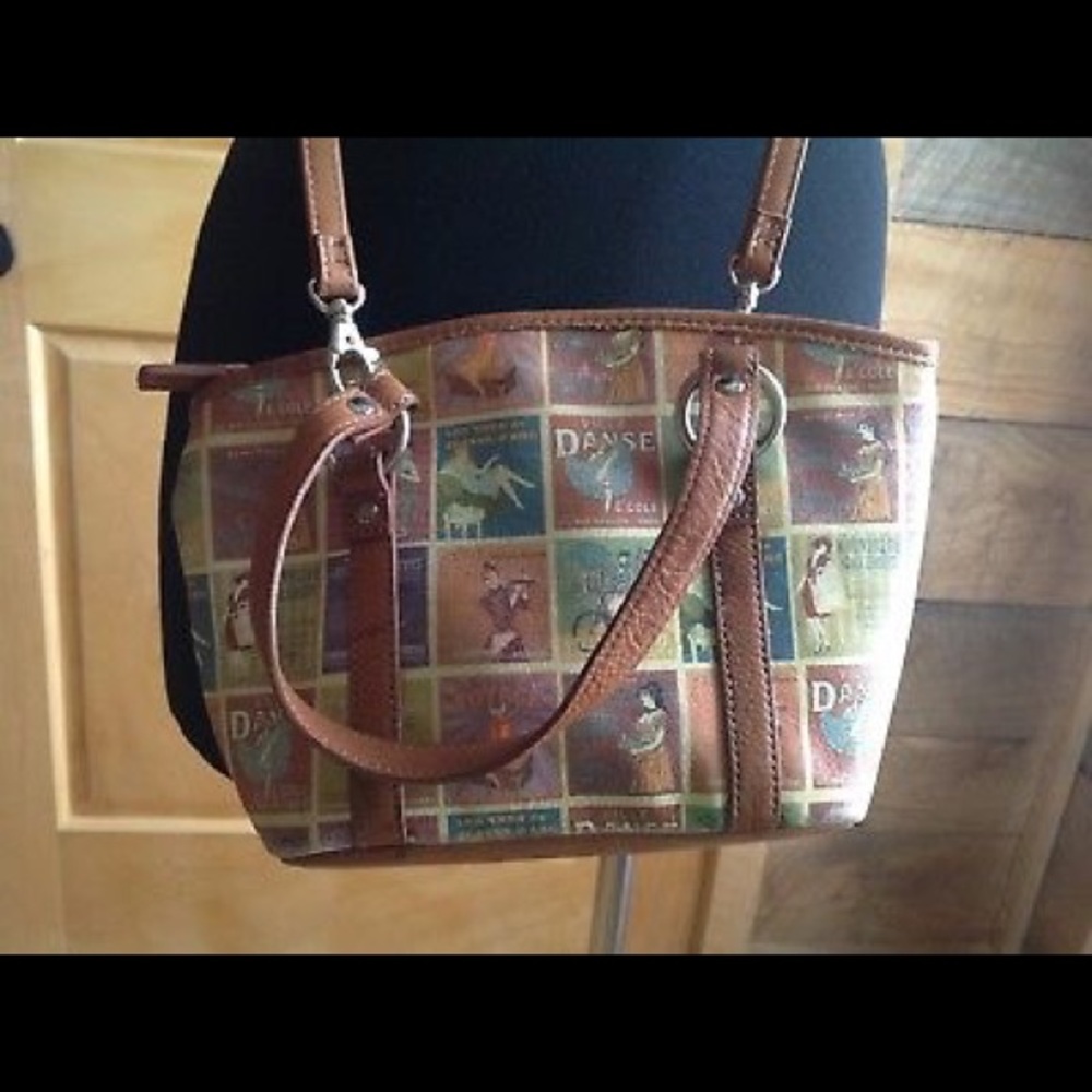 Fossil Leather Print Purse French Stamps Crossbody